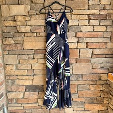 Lulus Small Geometric Spaghetti Strap High Low Maxi Dress Artsy Coastal Summer