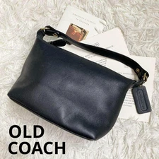 Vintage Coach Accessory Pouch Vanity Logo Charm Leather Black W/Card 51271K Auth