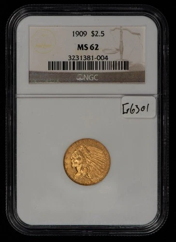 1909 G$2.50 Indian Head Gold Quarter Eagle - Luster - NGC MS 62 - SKU-G6301