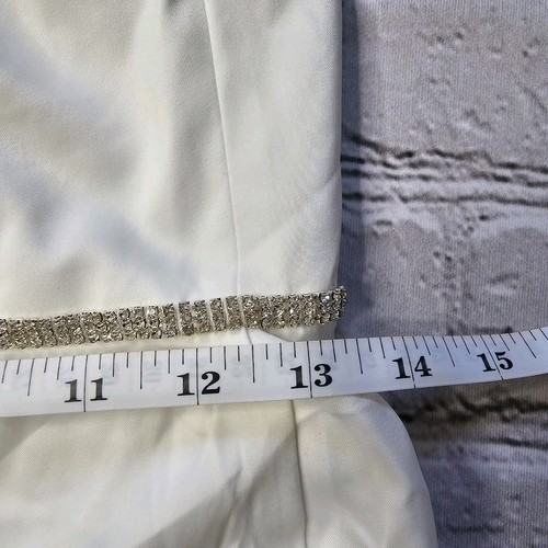 Mac Duggal Rhinestone Embellished One Shoulder Back Train White New Size 4 - Picture 8 of 10