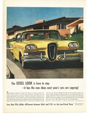 1958 Edsel Vintage Print Ad Yellow Citation Corsair Horse-collar Grille Mcm
