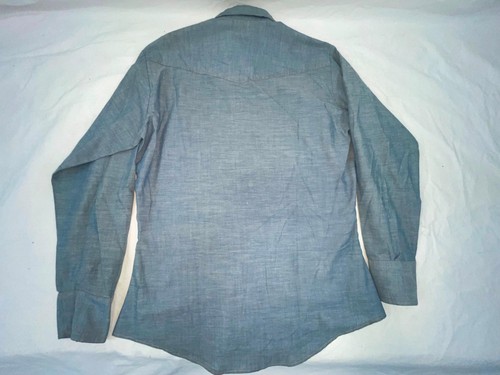 VTG 60s 70s Mens Medium Button Chambray Western Cowboy Snap Button Work Shirt - Picture 13 of 18
