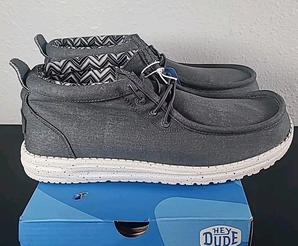 NIKE Mocassino Hey Dude Wally Mid tela lino grigio taglia 9 uomo stile di vita casual comodo nuovo con etichette