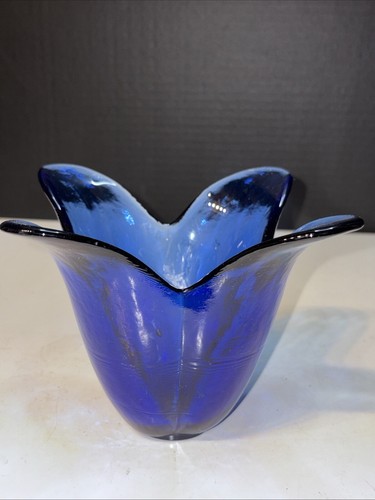 Vintage The Original & Genuine Recycling Glass Tulpen Vase Made In Spain Kobaltblau - Bild 2 von 11
