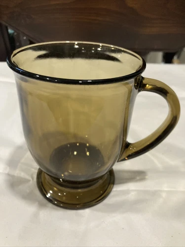 Vtg Anchor Hocking Brown Glass Pedestal Footed Latte  Mug USA 14 Oz