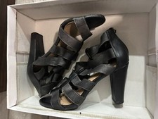 Black Strappy High Heel Sandals Women  s Back Zipper Elastic - Free Shipping