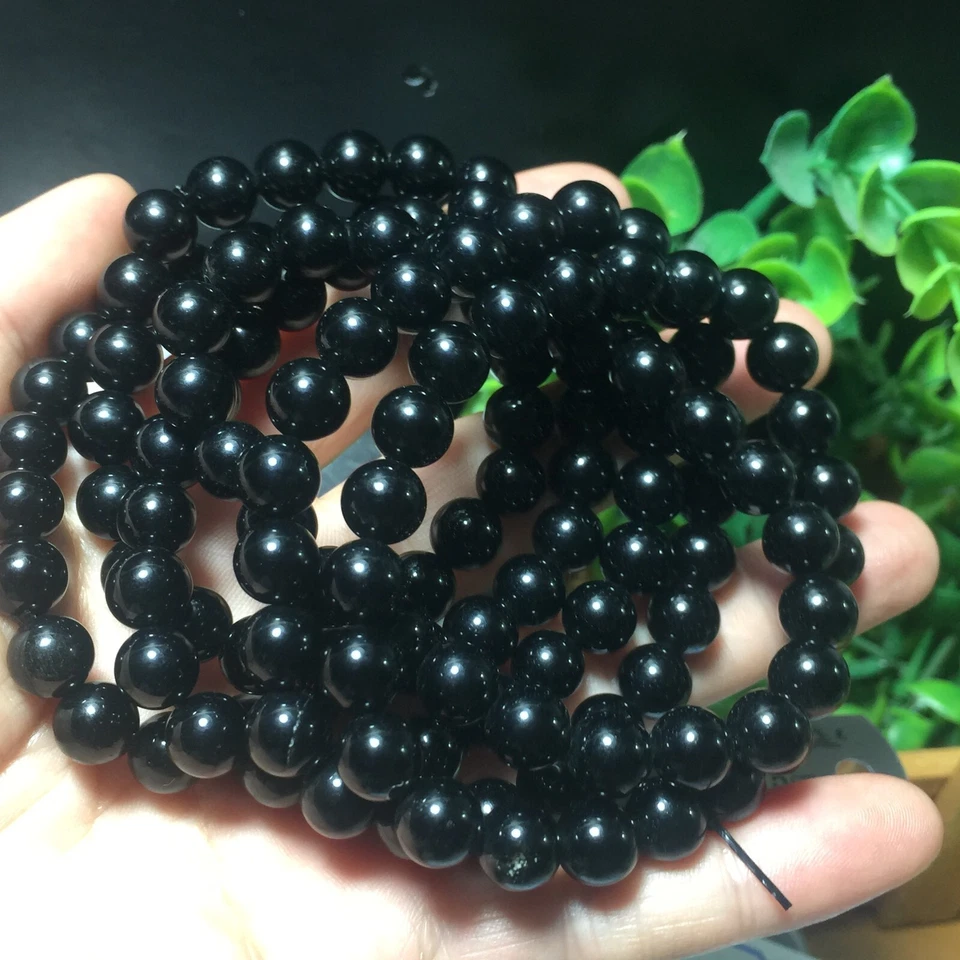 Pulsera elástica 2 piezas 8 mm obsidiana natural cuentas redondas regalo Reiki suerte 01 Foto 4 de 4