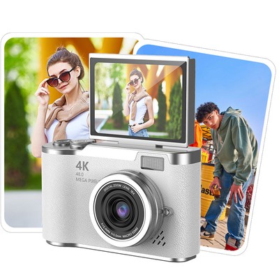 4K Digital Camera 48MP Portable CCD Camera 8X Zoom Video Recorder Gift (White)