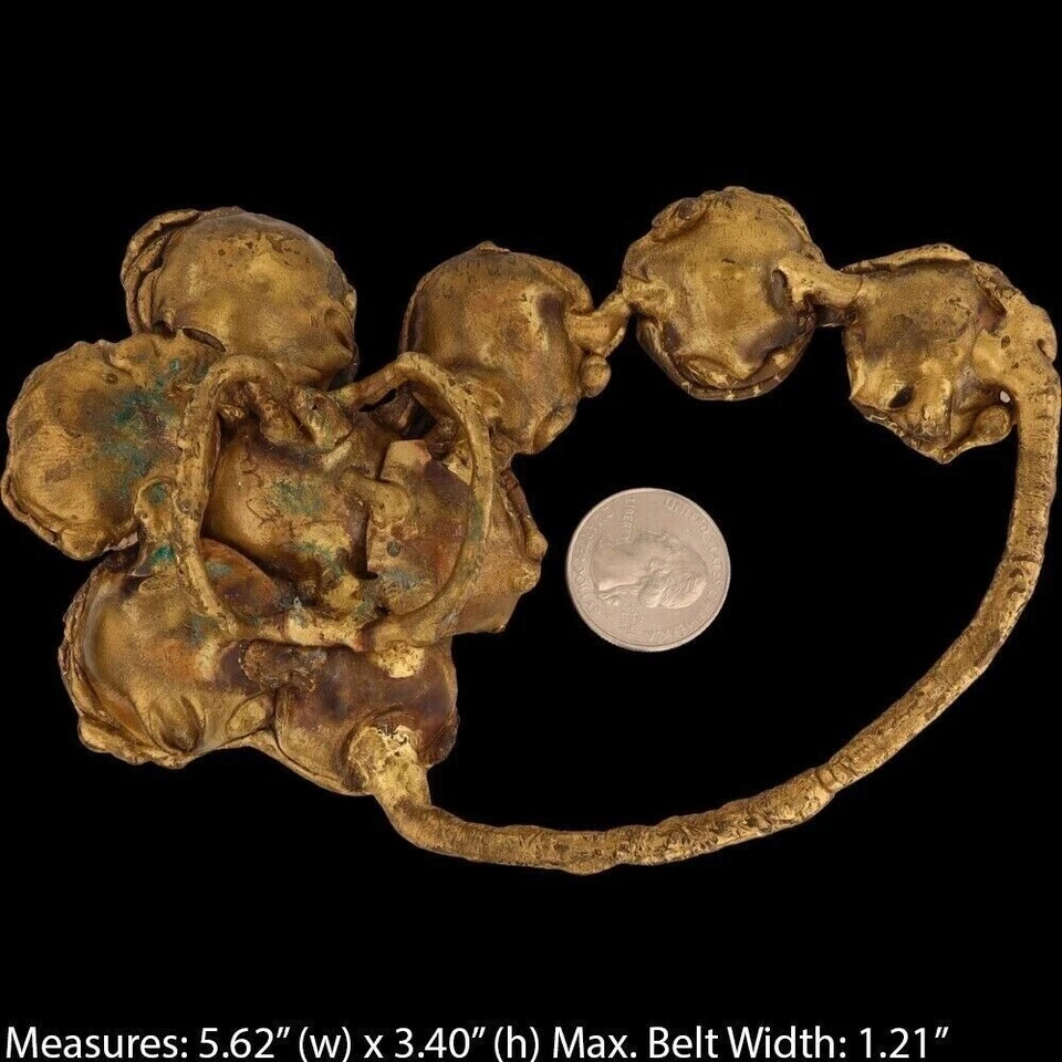 XXL Brass Brutalist Handmade Flower Floral Amethyst Bolo ? 70s Vtg Belt Buckle - Imagem 4 de 4