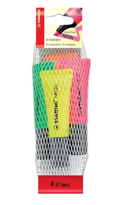 STABILO 72/4-1 Textmarker Leuchtstift Textliner Neon sortiert Netz mit 4 Stiften
