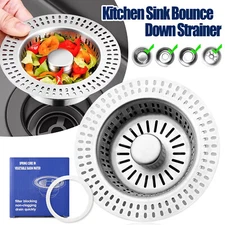 3 in 1 Kitchen Sink Drain Strainer Stopper Combo Pop Up Basket Stainless Steel