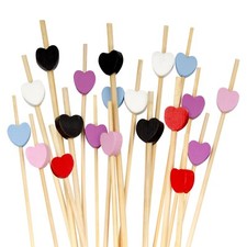BambooMN Color Heart Bamboo Cocktail Fruit Sandwich Picks Skewers, Various Sizes