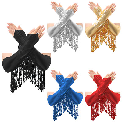 Women Mittens Sequin Gloves 1920s Arm Sleeve Party Glove Theme Costume Fashion