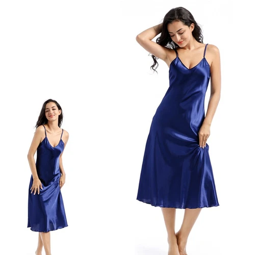 Sexy Satin Silk Robe Dress Sleepwear Lingerie Long Nightdress Nightgown - Bild 15 von 41