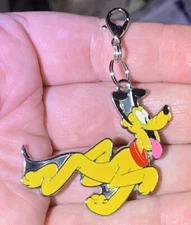 Large Silver Mickey Mouse’s Pluto Dog Charm Zipper Pull & Keychain Add On Clip!!