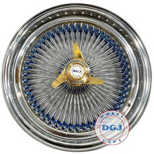 Dgj Wheels 20x8 Std 150 Spoke Blue Niphub Ring Gold Hub Lowrider Wire Wheels