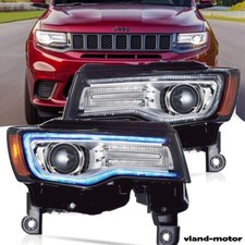 Vland Chrome Led Headlights For 2014-22 Jeep Grand Cherokee Blue Drl Startup Set