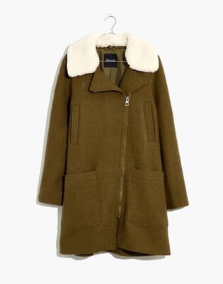 New MADEWELL Eldridge Insuluxe Wool Blend Zip Coat In Mustard Green Sz XS $328