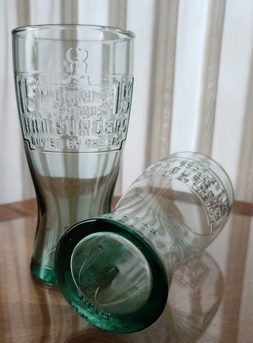 2 Vintage 1948 Green 6.5" MCDONALDS Embossed Coke Pepsi Collectors Glass - Picture 1 of 9