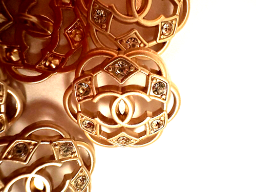 chanel camellia Gold Buttons cut out design crystals features gold metal cc logo - Picture 8 of 21