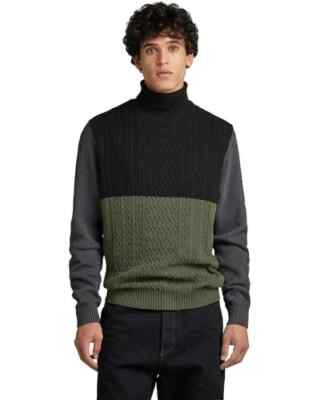 G-Star Raw Rollkragenpullover mit Zopfmuster Colour Block Größe L UVP 160 $