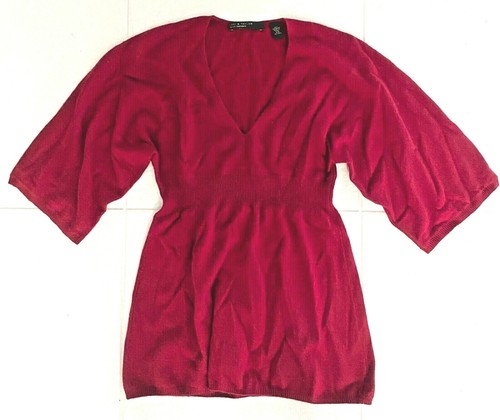 LORD & TAYLOR RED lightweight CASHMERE V neck 3/4 sleeve SWEATER XS S $169