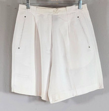 Le Coq Sportif Women 10 Golf Shorts White Linen Blend Tee Pocket Pleated Vintage