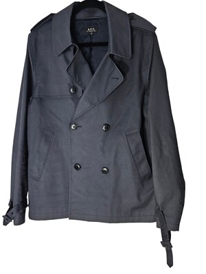 APC Mens Jacket Size Extra Large Gray Double Breasted Trench Details Cotton