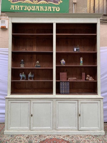 Antica grande libreria a giorno lacca verde menta Francia epoca XIX secolo - Foto 10 di 12