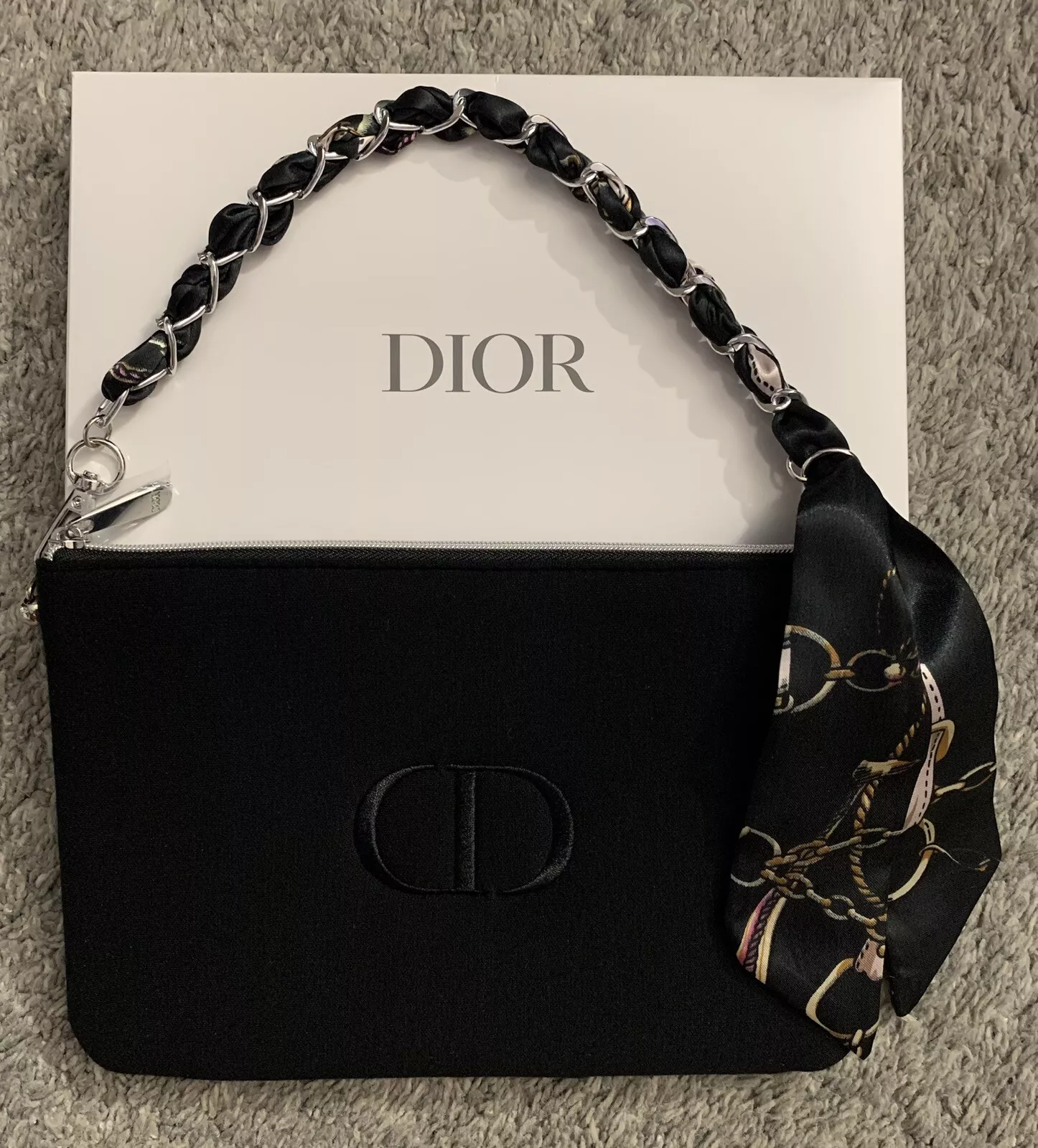 DIOR Pochette Bandoulière Noir Chaîne Sac de Soirée Cosmétique Maquillage Trousse NEUF