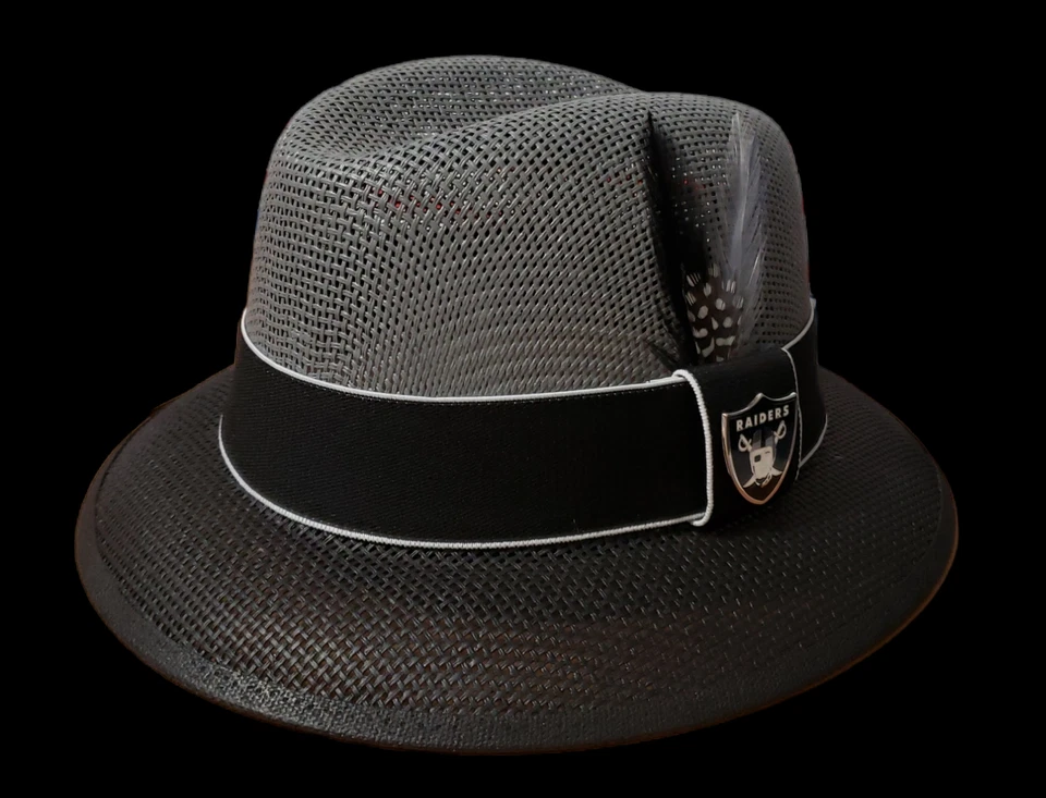 Мужская двухцветная черная серая шляпа Raiders с центральной складкой Lowrider fedora Derby - Изображение 2 из 4