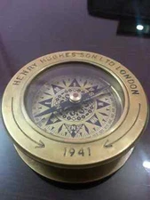 Brass Vintage Nautical Compass 3"~Henry Hughes Son London 1941~Desk Reading