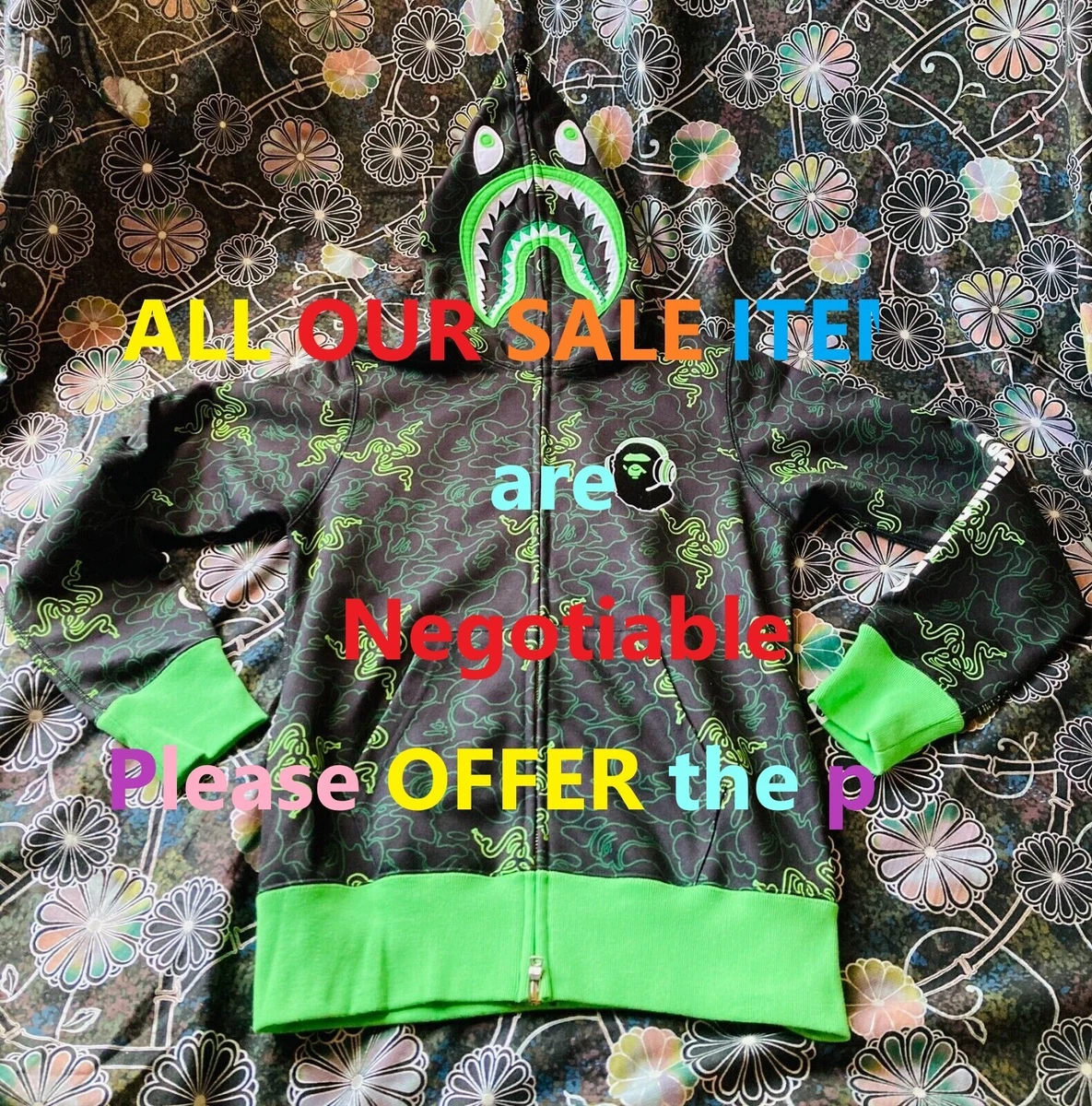 A BATHING APE x Razer NEON CAMO SHARK FULL ZIP HOODIE 