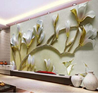 3D White Flower Branch 11987NA Wallpaper Wall Mural Removable Self-adhesive Fay