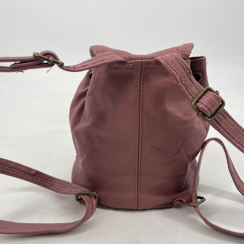 Genuine 100% real Leather Women's Mini pink Backpack drawstring mauve - Picture 12 of 18