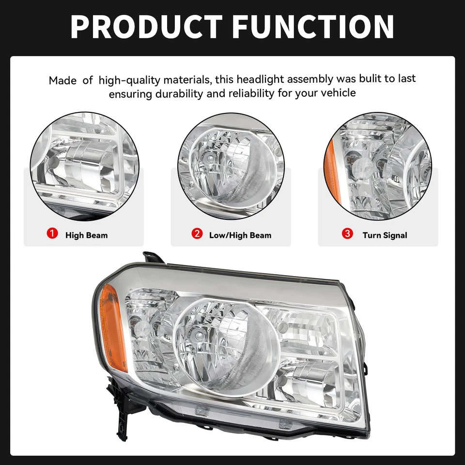 For 2009 2010 2011 Honda Pilot 4Dr Chrome Headlights Amber Corner Headlamps L+R — 第 4/4 张图片