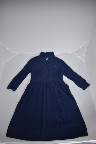Burberry Silk Royal Blue Button/Side Zip Long Shirt Dress Womens IT42 UK10