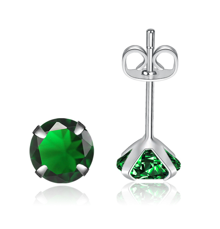 Trendy Hypoallergenic Platinum Plated Sterling Silver Green CZ Stud Earrings