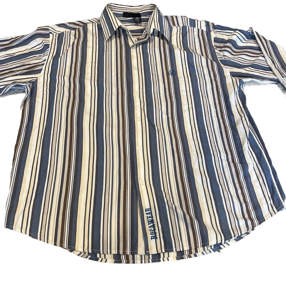Camisa Roca Wear para hombre XL manga larga abotonada algodón a rayas Foto 2 de 4