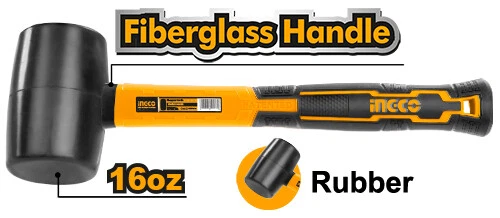 Ingco Rubber Mallet F/G 220G(80Z) 450G(16OZ) White/Black Color Fiberglass Handle - Picture 6 of 6