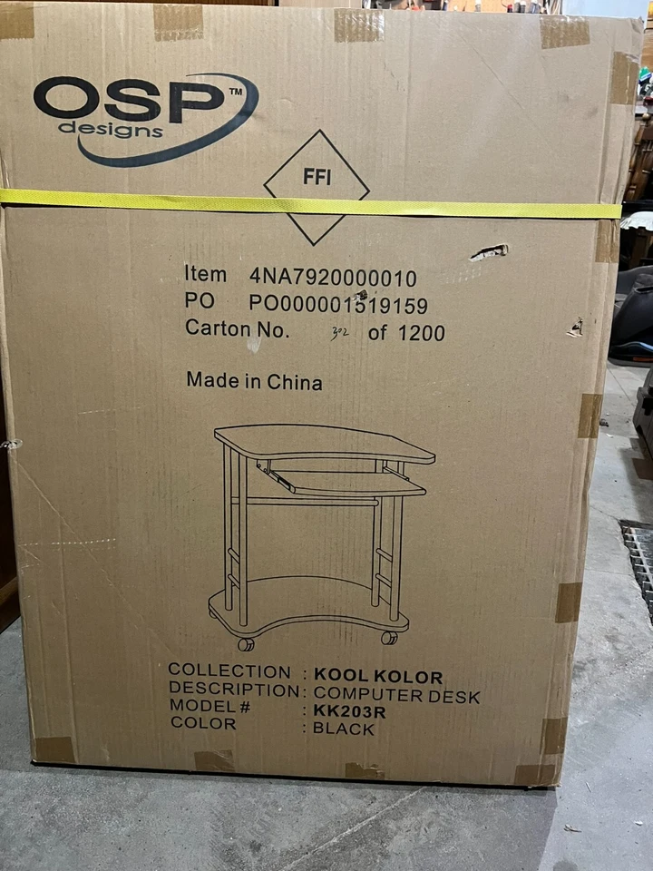Escritorio de computadora OSP Designs pequeño negro colección Kool Kolor #KK203R nuevo caja abierta Foto 2 de 4
