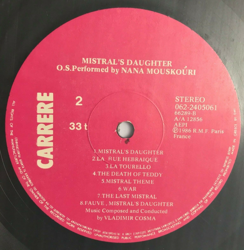 Vladimir Cosma – Mistral's Daughter Original Soundtrack Nana Mouskouri Vinyl LP - Picture 4 of 5