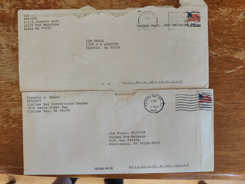 2 LETTERS TO JIM FOGLE FOM PRISON CALLAM BAY O.C.C