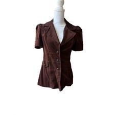 Vintage 70s JCPenney Brown Corduroy Fitted Blazer Jacket Puff Sleeve XXS