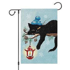 Welcome Winter Garden Flag 12x18 Double Sided, Burlap Winter Cat-12" x 18"