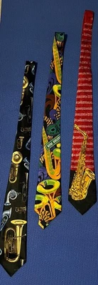 3 Music Themed Men's Ties Saxophone New Orleans Horns Themes - Image 1 of 4