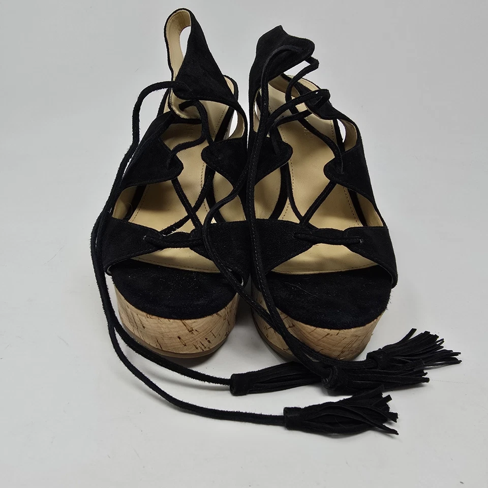 Sandalia de cuña Ivanka Trump Itzenia para mujer 6,5 plataforma con cordones gamuza corcho negra Foto 3 de 4