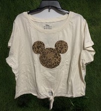 Disney 3X Animal Print Mickey Mouse Face Cropped Tie Front T Shirt