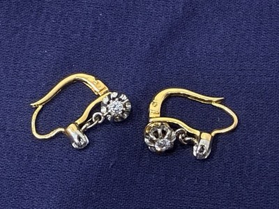 Antique French 18k Gold Platinum Diamond Dormeuse Sleeper Dangle Drop Earrings