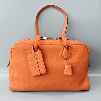Authentic Hermès Victoria Tote Bag Orange Chevre Mysore Leather